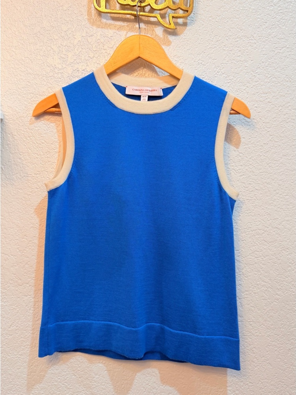 Carolina Herrera Blue Knit Tank with Cream Trim